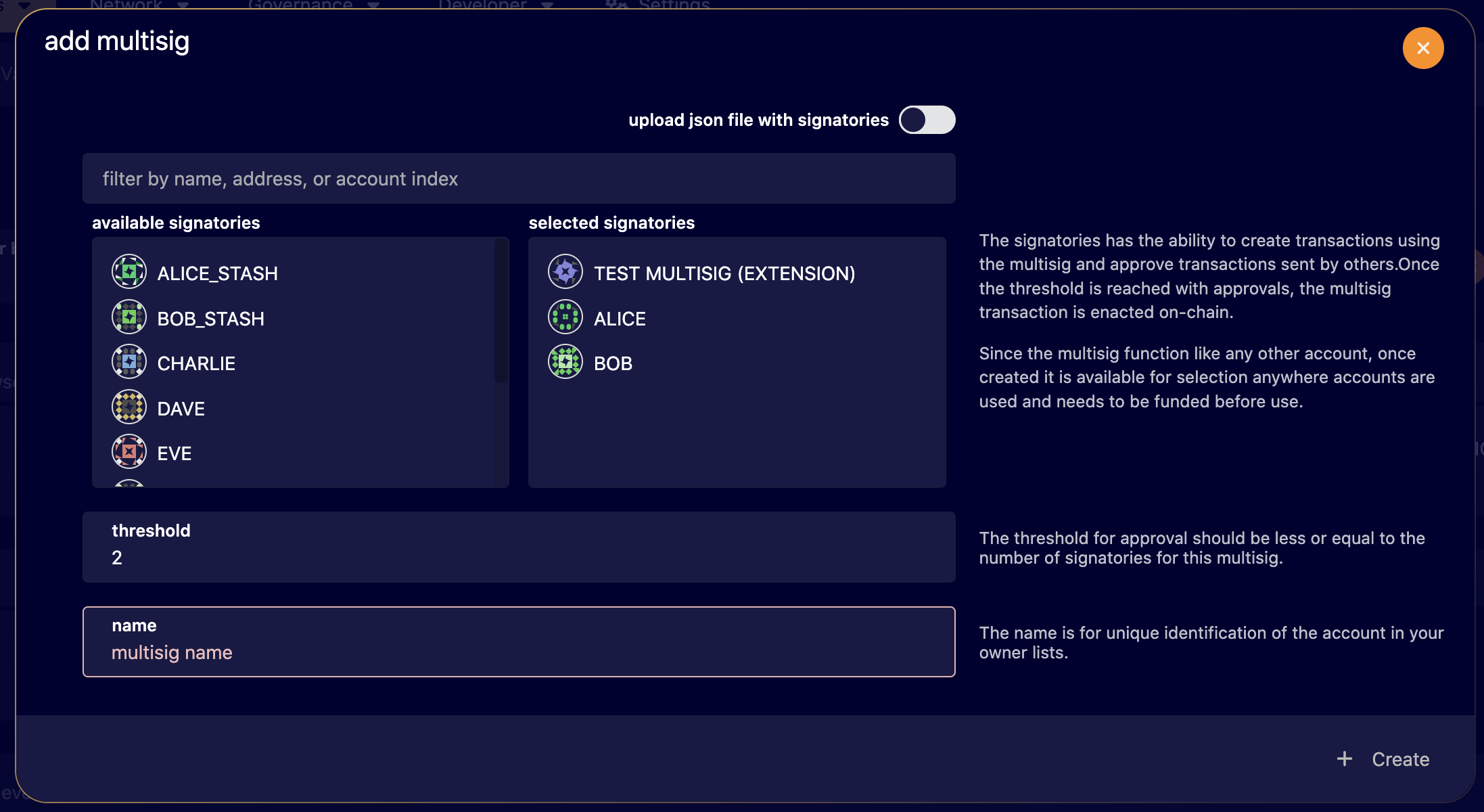 Explorer Multisig popup