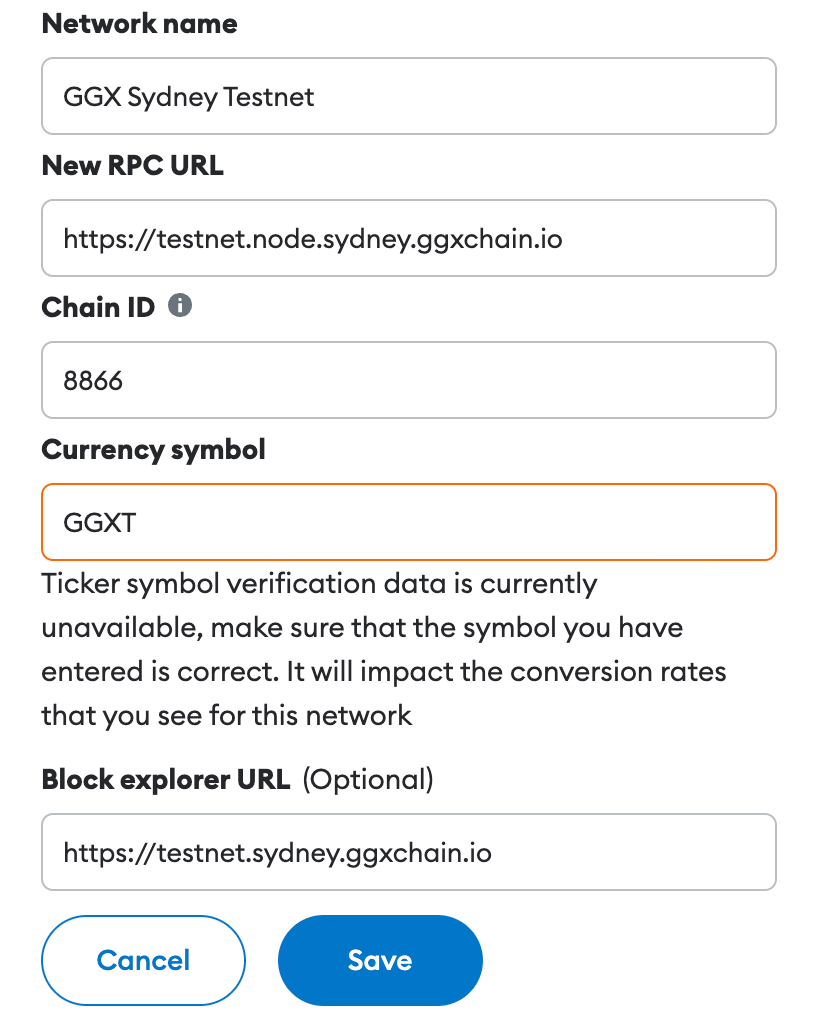 Metamask network settings