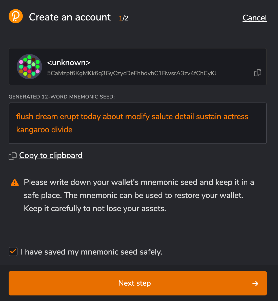 Polkadot.js seed