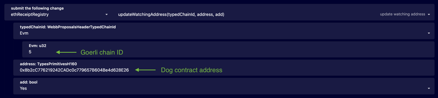 Update Watching Address method call